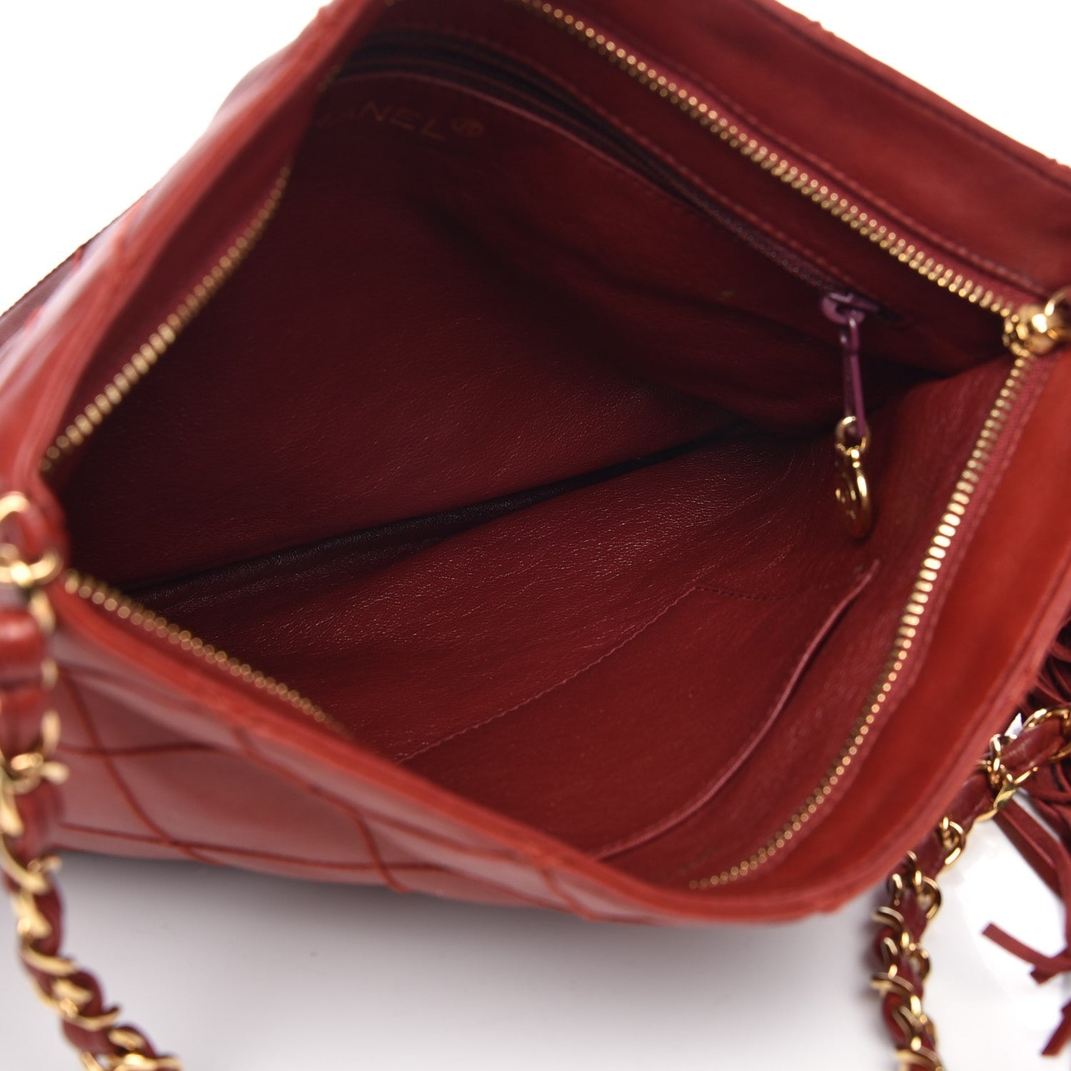 Chanel Lambskin Stitched Tassel Shoulder Bag Red 5 of 9