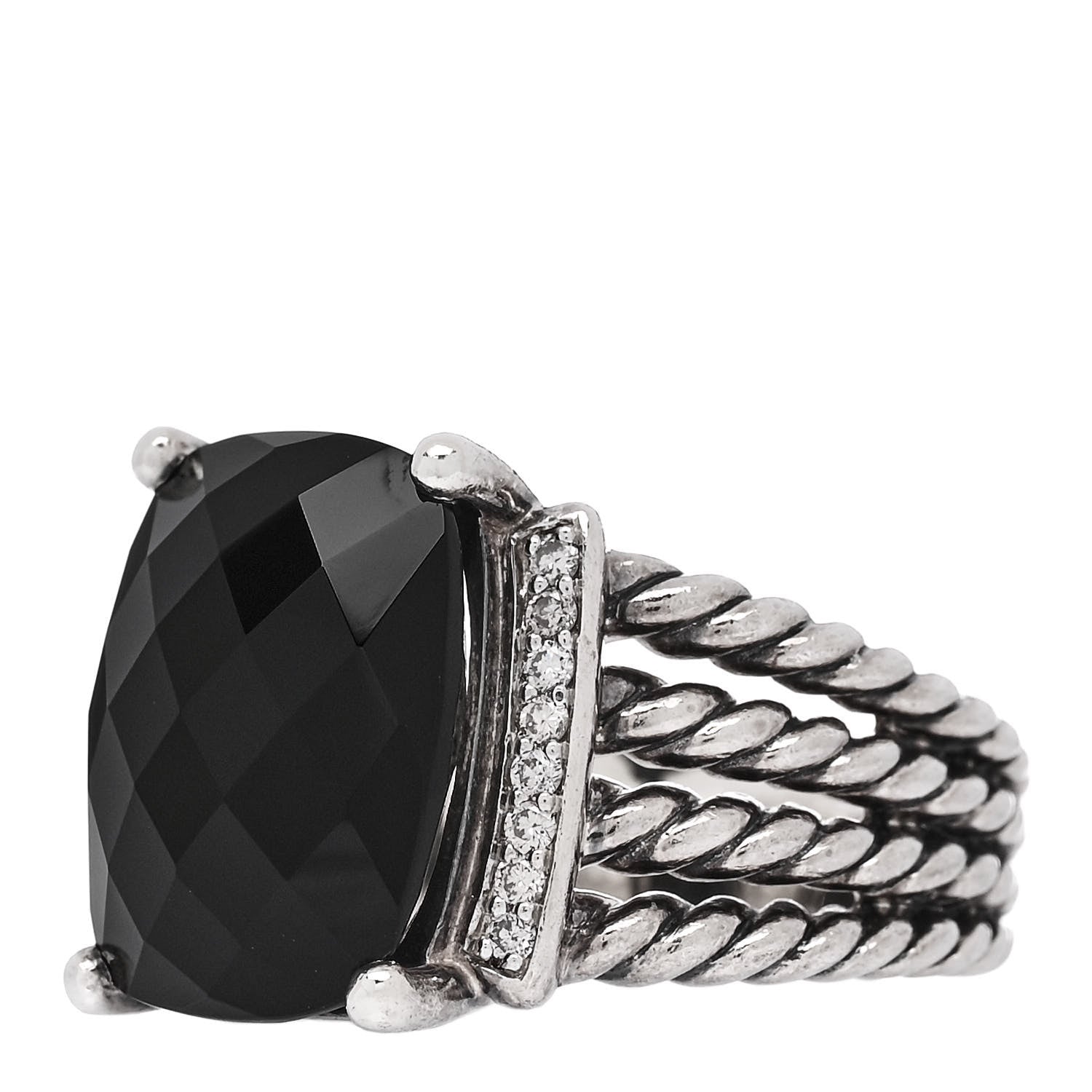 David Yurman Sterling Silver Diamond Black Onyx 16mm Wheaton Ring 58 8.25 3 of 5
