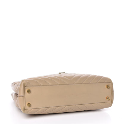 Saint Laurent Lambskin Matelasse Chevron Monogram Shopping Bag Dark Beige 4 of 13