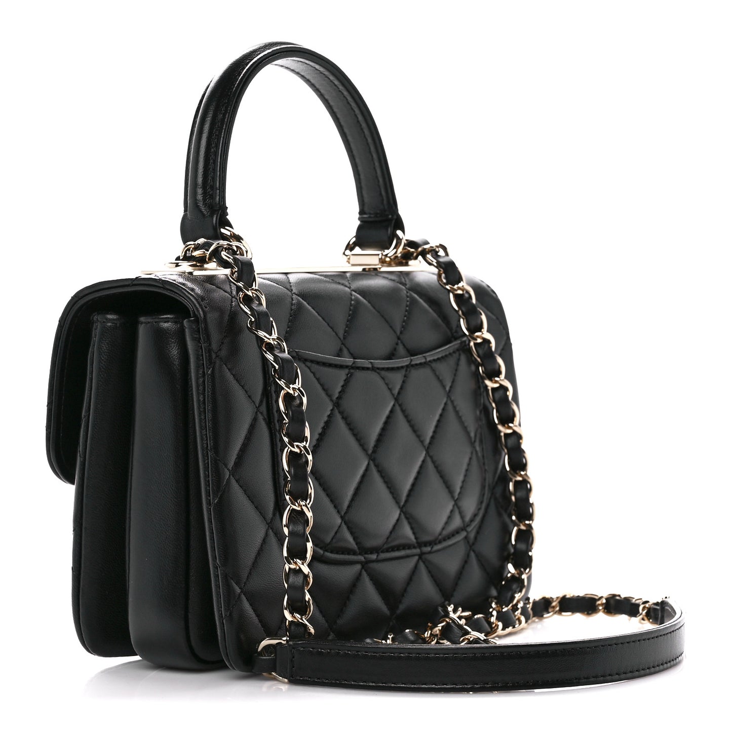 Lambskin Quilted Mini Trendy CC Dual Handle Flap Bag Black