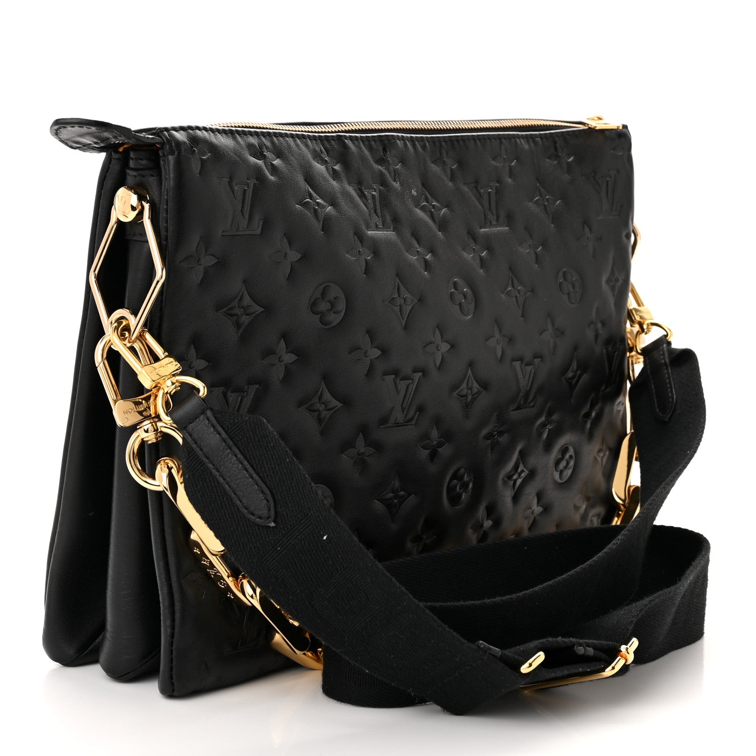 Louis Vuitton Lambskin Embossed Monogram Coussin MM Black 3 of 13