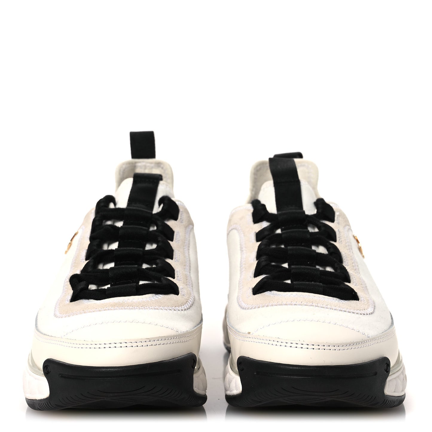 Velvet Calfskin Mixed Fibers CC Sneakers 38 White 38 Ivory Black