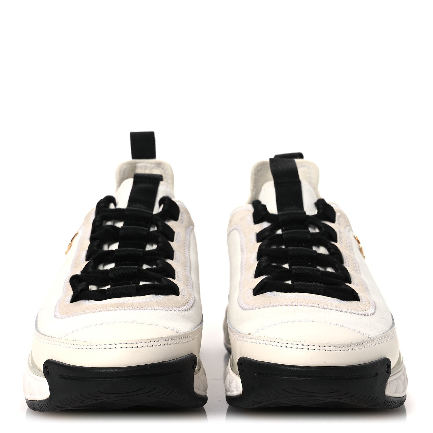 Chanel Velvet Calfskin Mixed Fibers CC Sneakers 38 White 38 Ivory Black 3 of 11