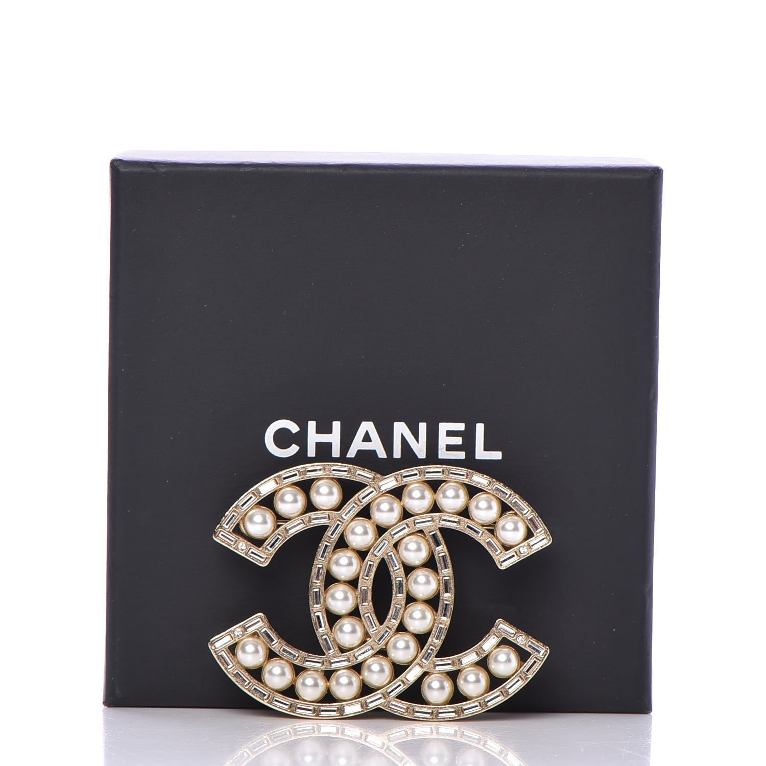 Chanel Pearl Crystal Baguette CC Brooch Gold 5 of 5
