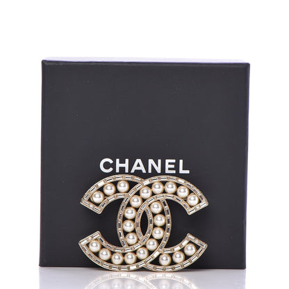 Chanel Pearl Crystal Baguette CC Brooch Gold 5 of 5