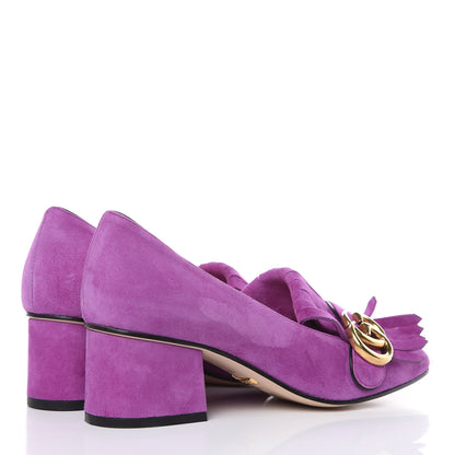 Gucci Kid Scamosciato GG Marmont Fringe 50mm Loafer Pumps 35 Purple 4 of 10