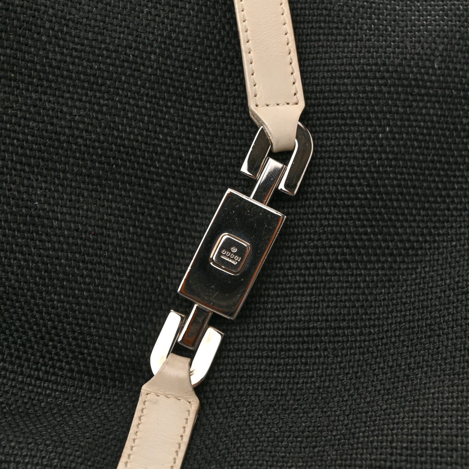 Gucci Canvas Calfskin Jackie O Chain Hobo White Black 12 of 16