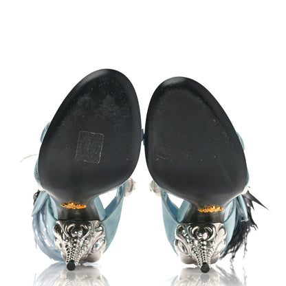 Prada Satin Feather Crystal 110mm Sandals 37 Curacao Argento 5 of 9