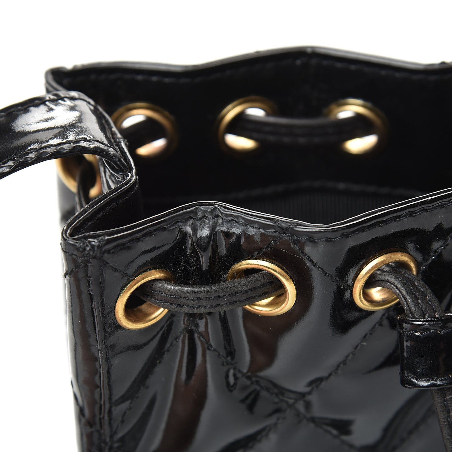 Patent Mini Drawstring Shoulder Bag Black