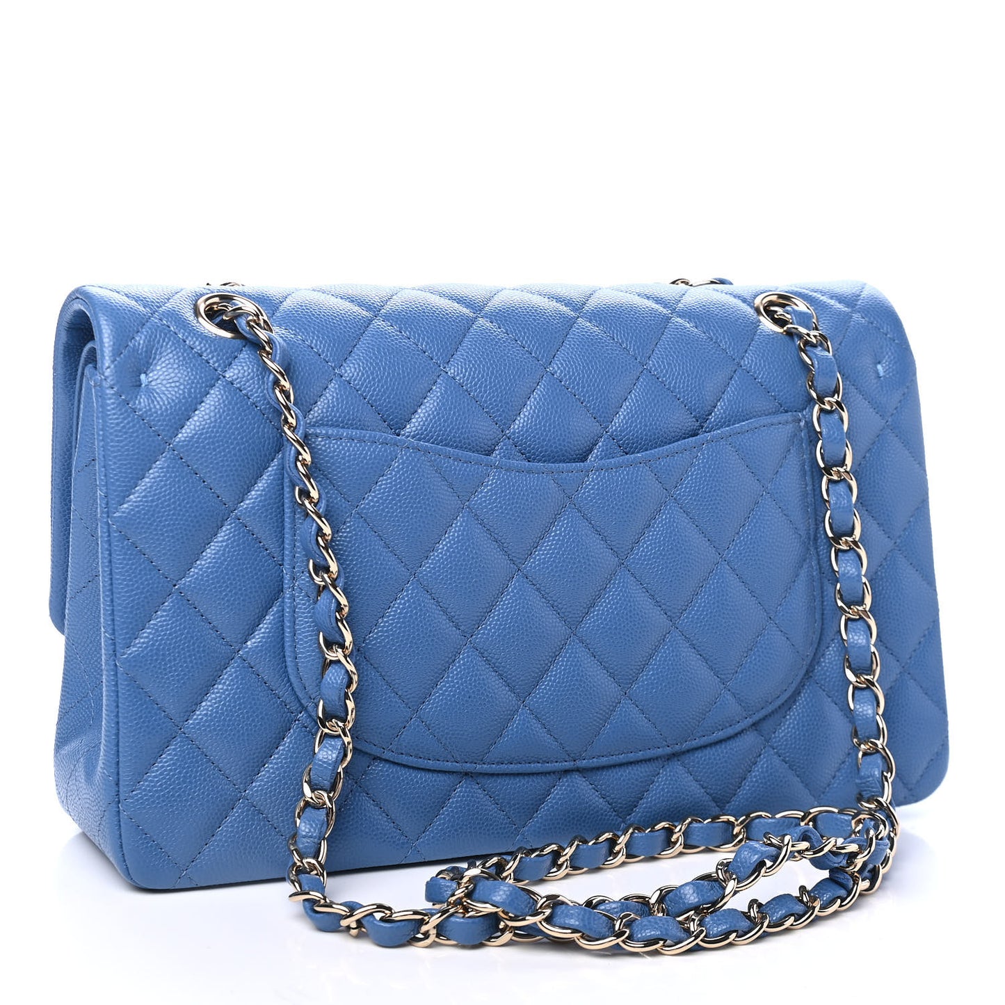 Caviar Quilted Medium Double Flap Blue