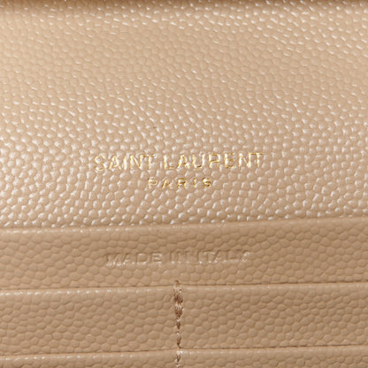 Saint Laurent Grain De Poudre Mixed Matelasse Triquilt Monogram Chain Wallet Dark Beige 6 of 10