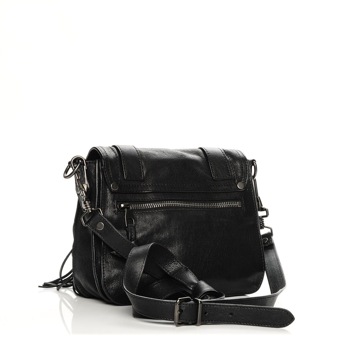 Lambskin Fringe PS1 Crossbody Pouch Black