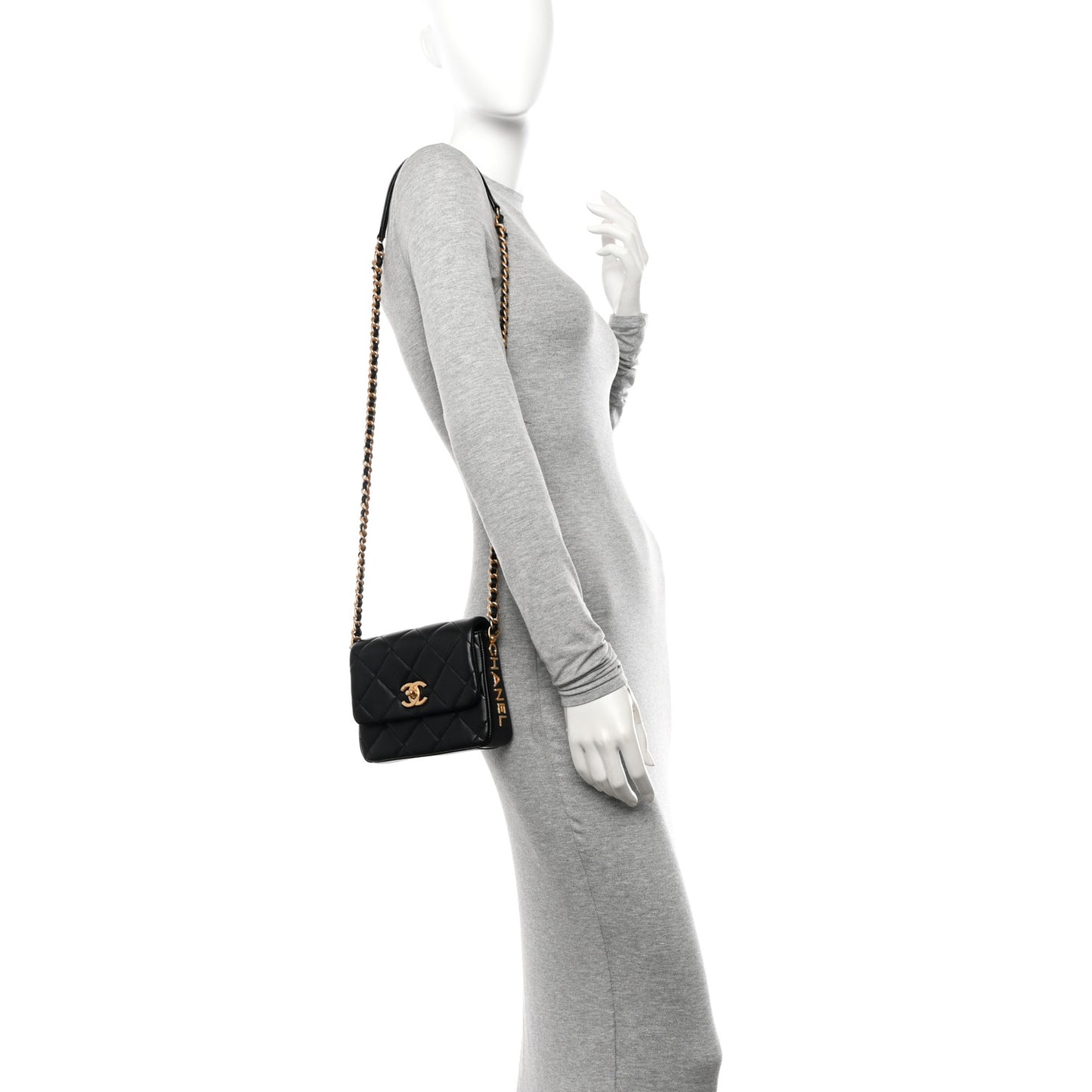 Lambskin Quilted Mini Side Note Flap Black