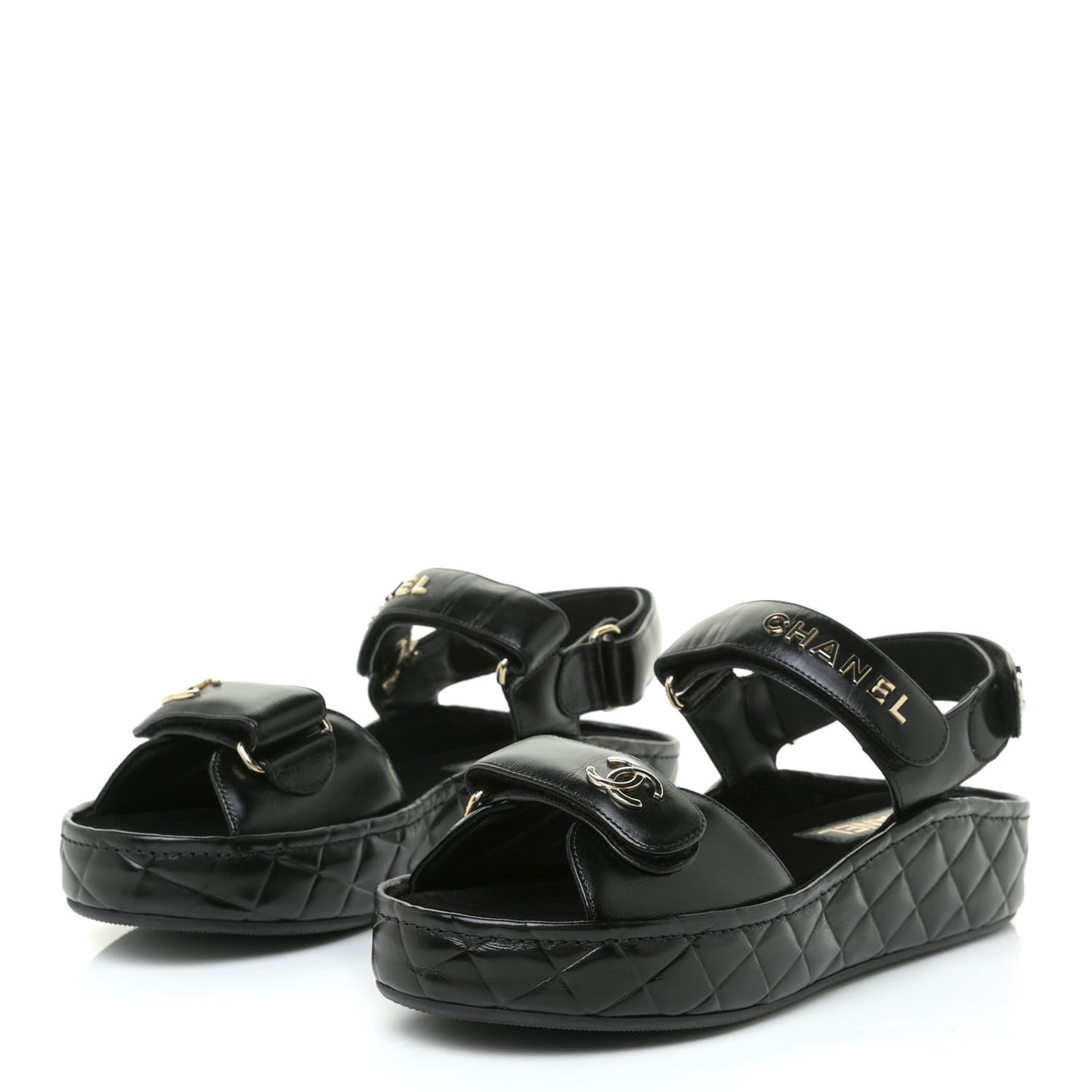 Shiny Calfskin Logo Platform Sandals 38 Black