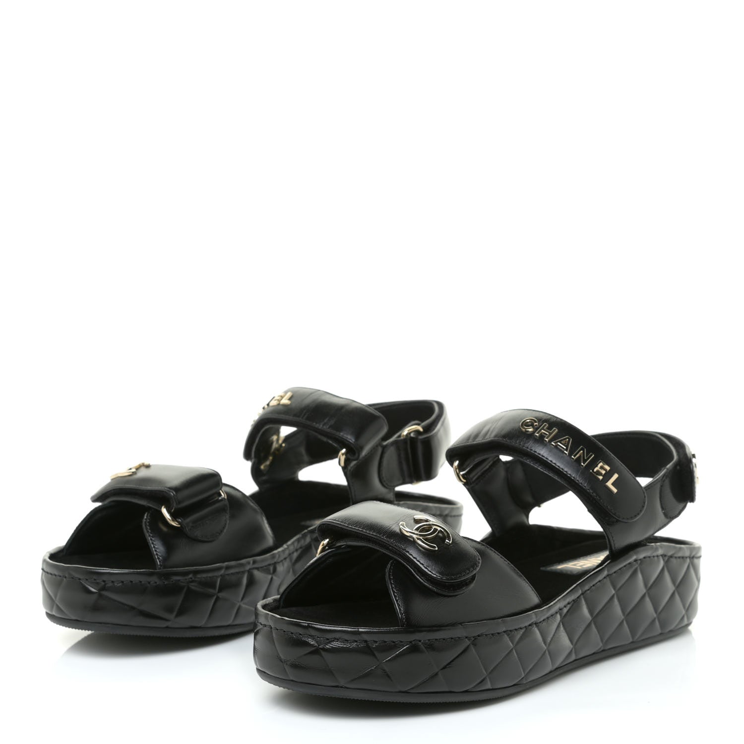 Chanel Shiny Calfskin Logo Platform Sandals 38 Black 2 of 12