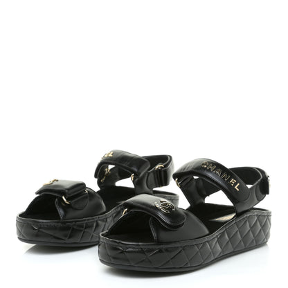 Chanel Shiny Calfskin Logo Platform Sandals 38 Black 2 of 12