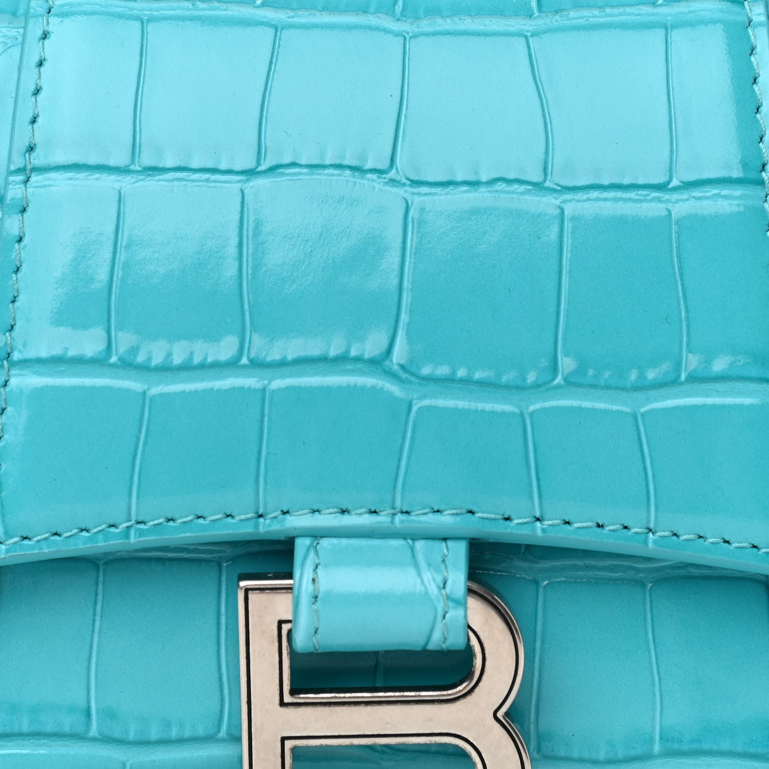 Balenciaga Shiny Calfskin Crocodile Embossed Hourglass Top Handle Bag XS Turquoise 8 of 11