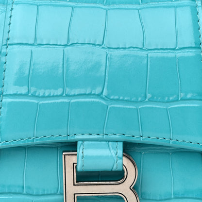 Balenciaga Shiny Calfskin Crocodile Embossed Hourglass Top Handle Bag XS Turquoise 8 of 11