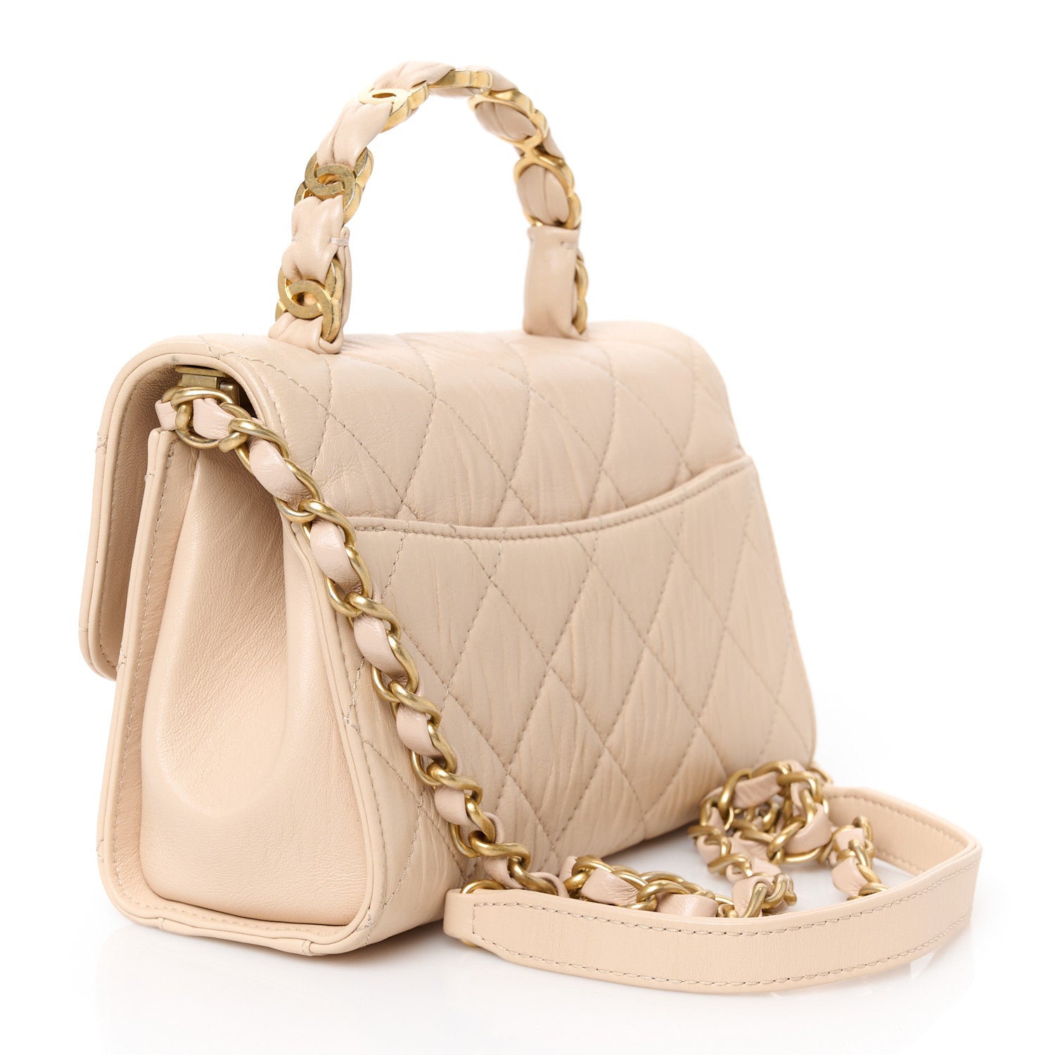 Chanel Crumpled Lambskin Quilted Mini CC Links Top Handle Flap Beige 3 of 12