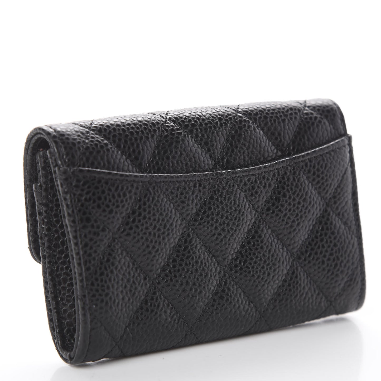Caviar Quilted Flap Card Holder Wallet Black