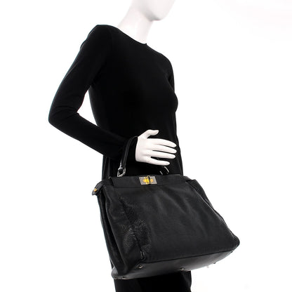 Fendi Goatskin Zucca Large Peekaboo Iconic Satchel Black Tobacco 2 of 14