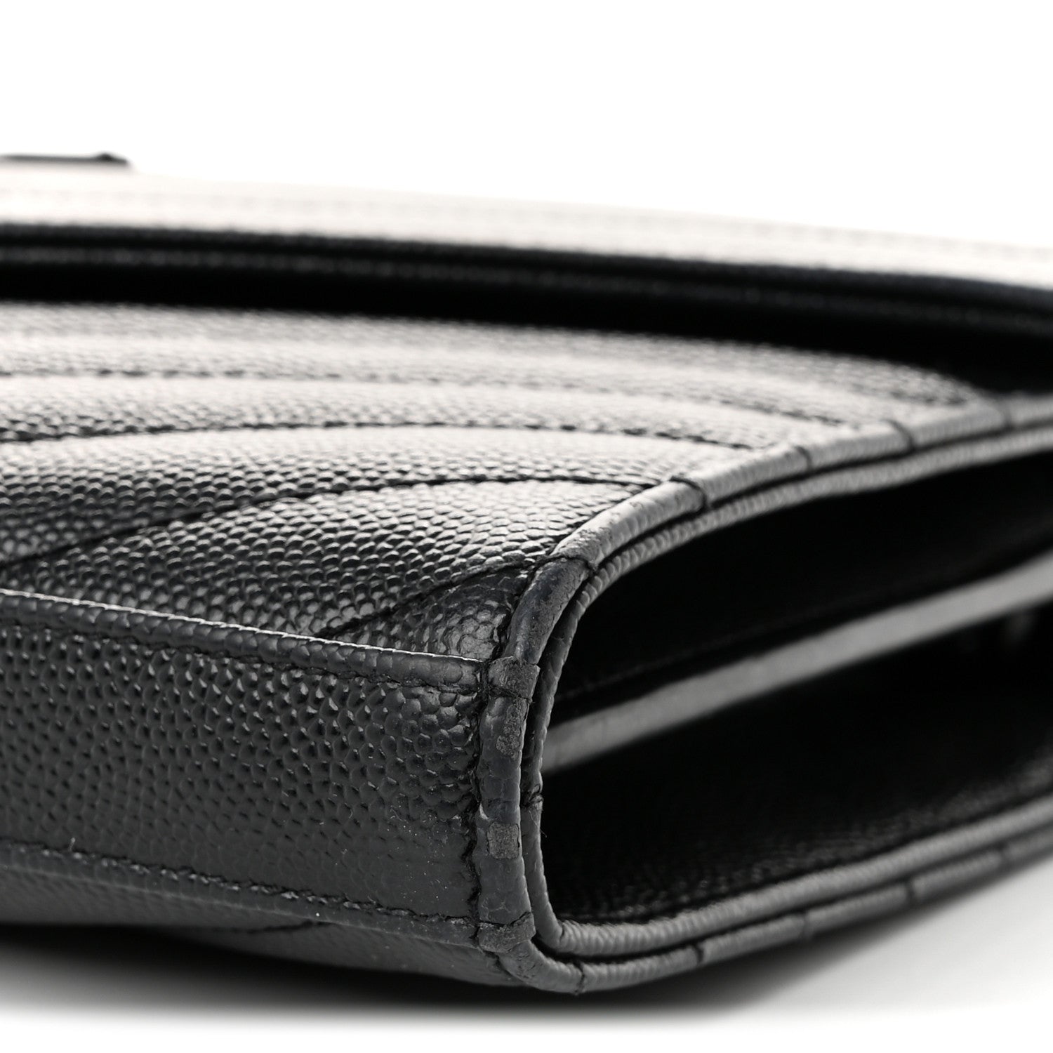 Saint Laurent Grain De Poudre Matelasse Chevron Monogram Monochrome Envelope Chain Wallet Black 10 of 10