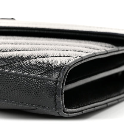 Saint Laurent Grain De Poudre Matelasse Chevron Monogram Monochrome Envelope Chain Wallet Black 10 of 10