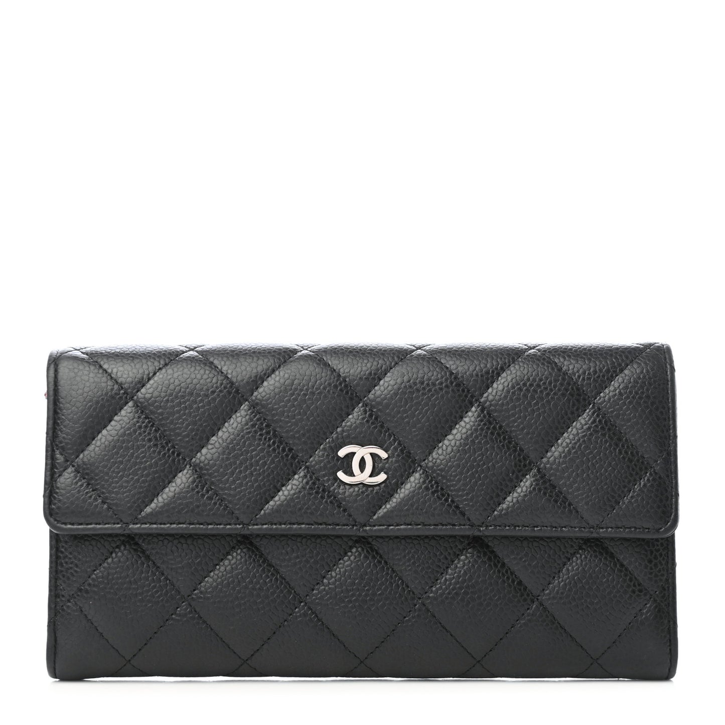 Caviar Quilted Large Gusset Flap Wallet Black