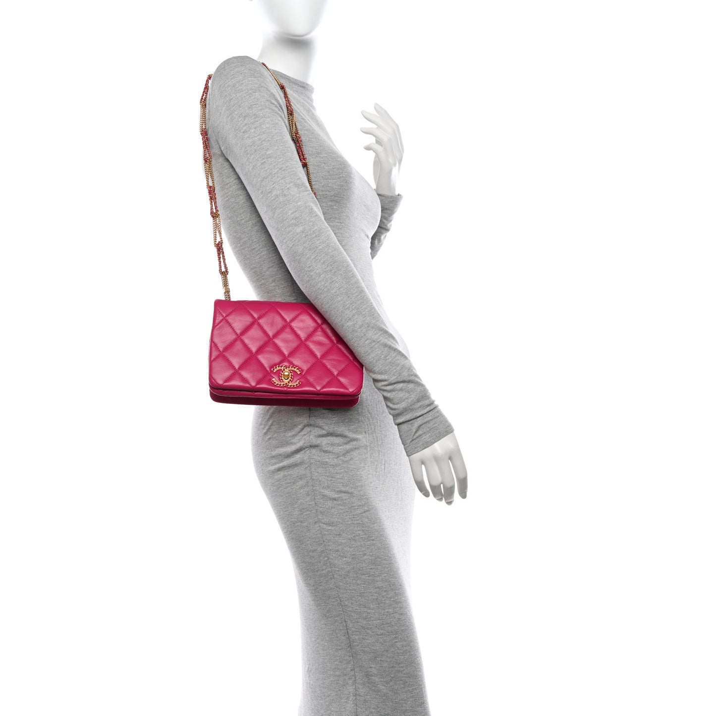 Lambskin Quilted On And On Small Chain Flap Fuchsia