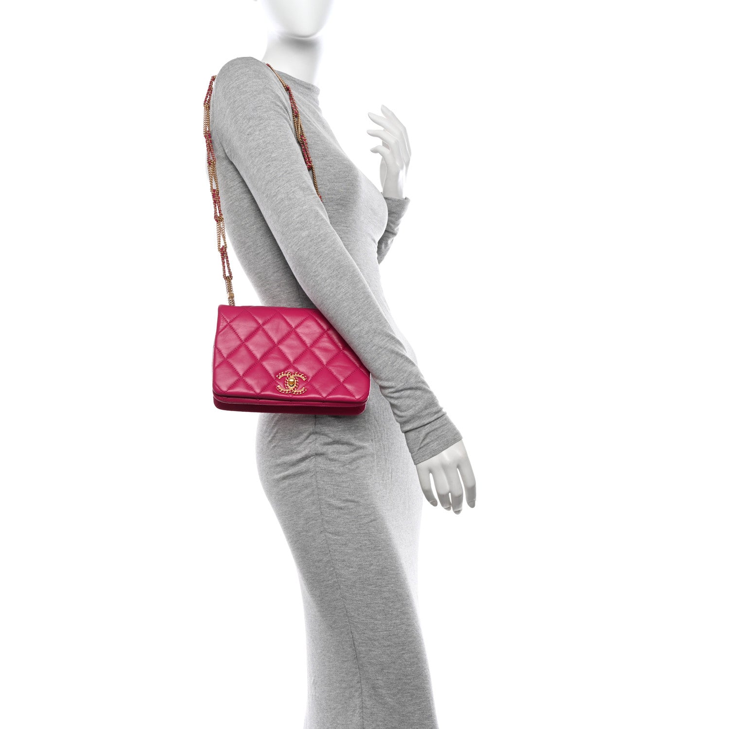 Chanel Lambskin Quilted On And On Small Chain Flap Fuchsia 2 of 11