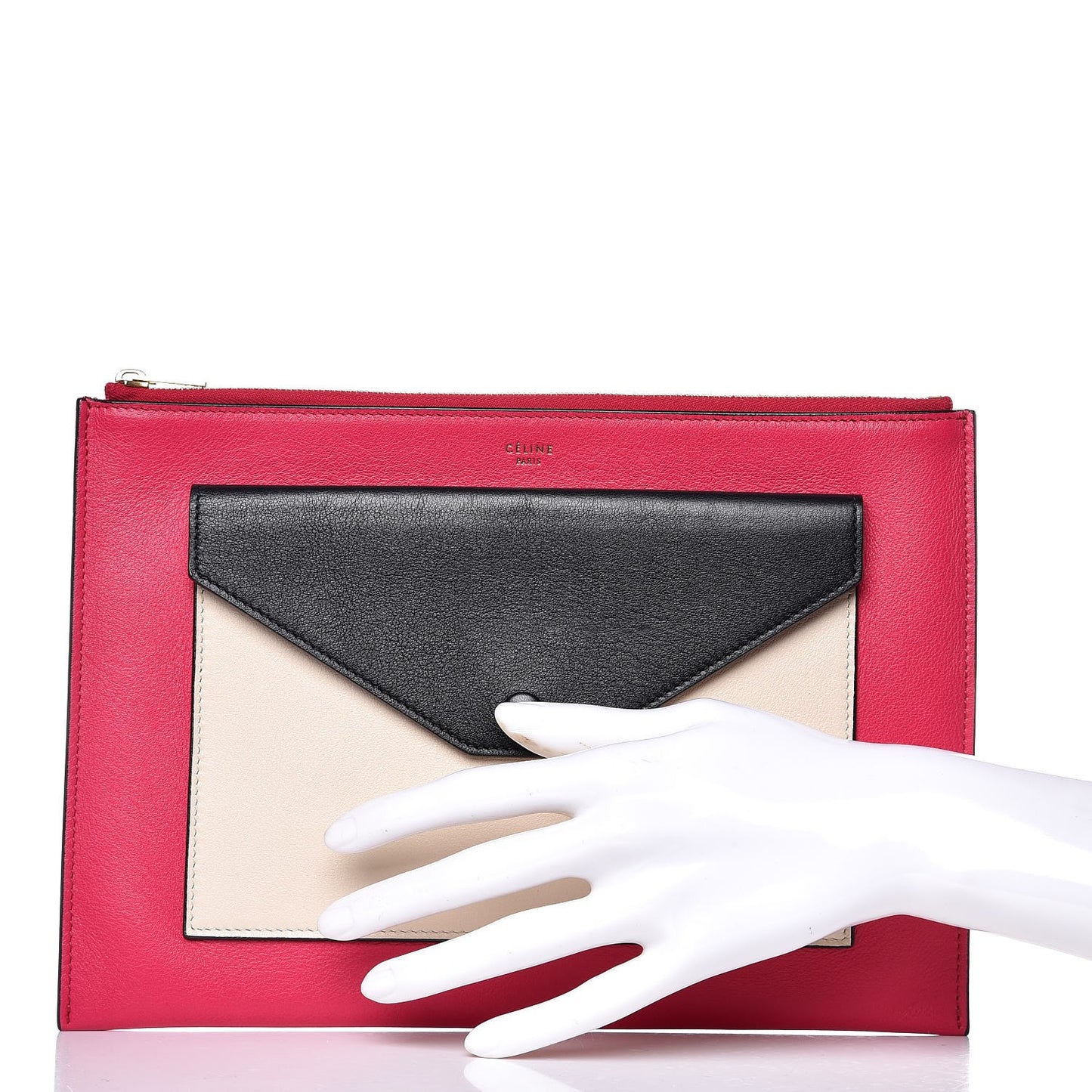 Calfskin Flap Pocket Clutch Fuchsia