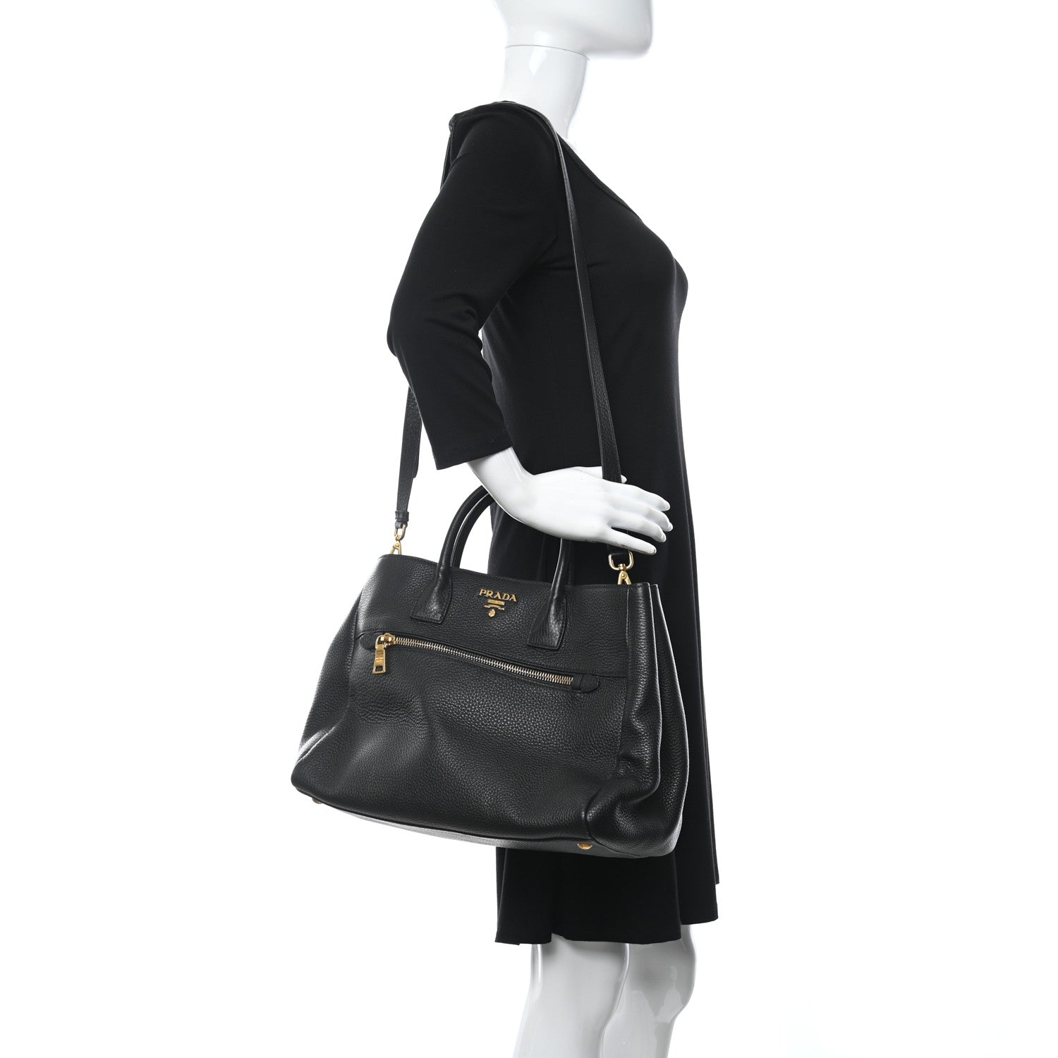 Prada Vitello Daino Top Handle Tote Black 2 of 9