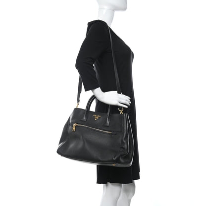 Prada Vitello Daino Top Handle Tote Black 2 of 9