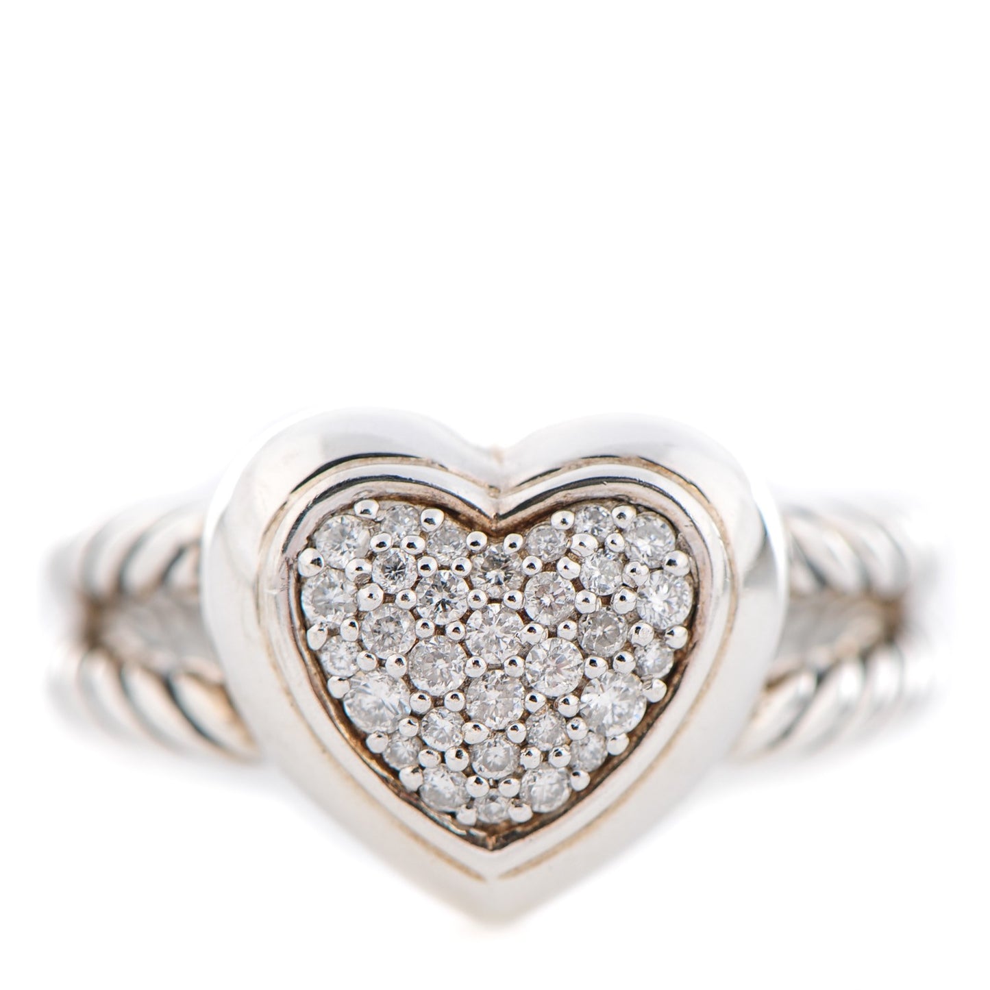 Sterling Silver Pave Diamond 13mm Heart Cable Ring 49 5
