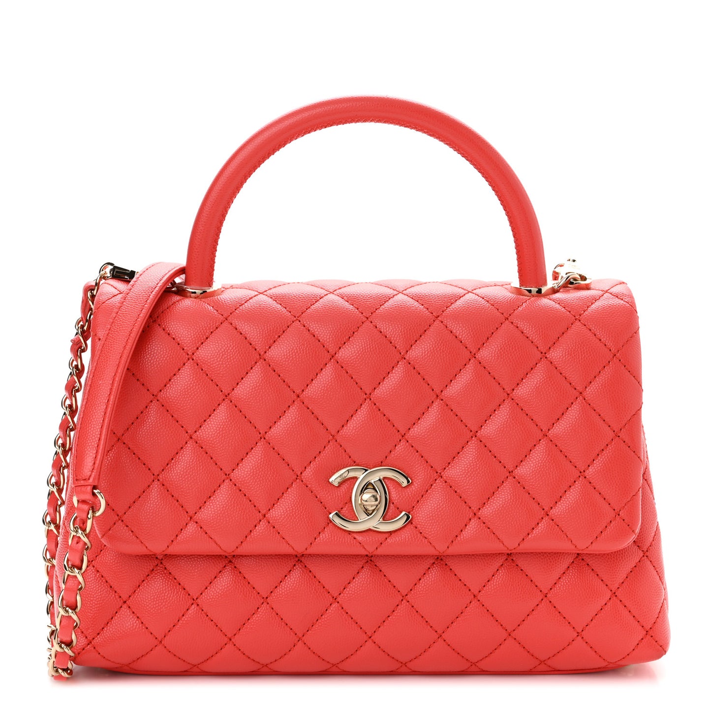 Caviar Quilted Small Coco Handle Flap Red