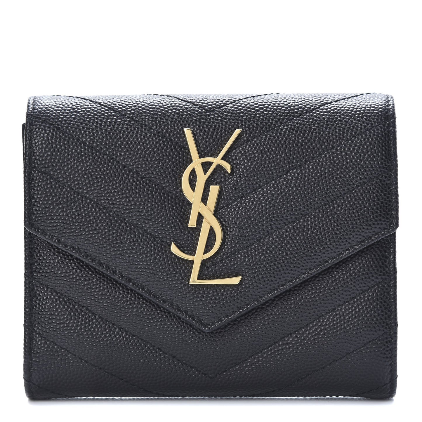 Grain De Poudre Matelasse Chevron Monogram Compact Tri Fold Wallet Black
