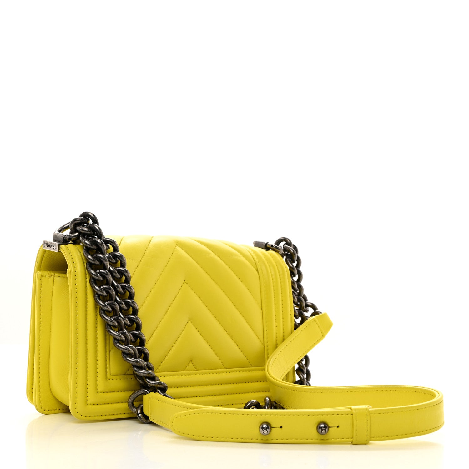 Chanel Calfskin Chevron Quilted Small Boy Flap Yellow 3 of 13