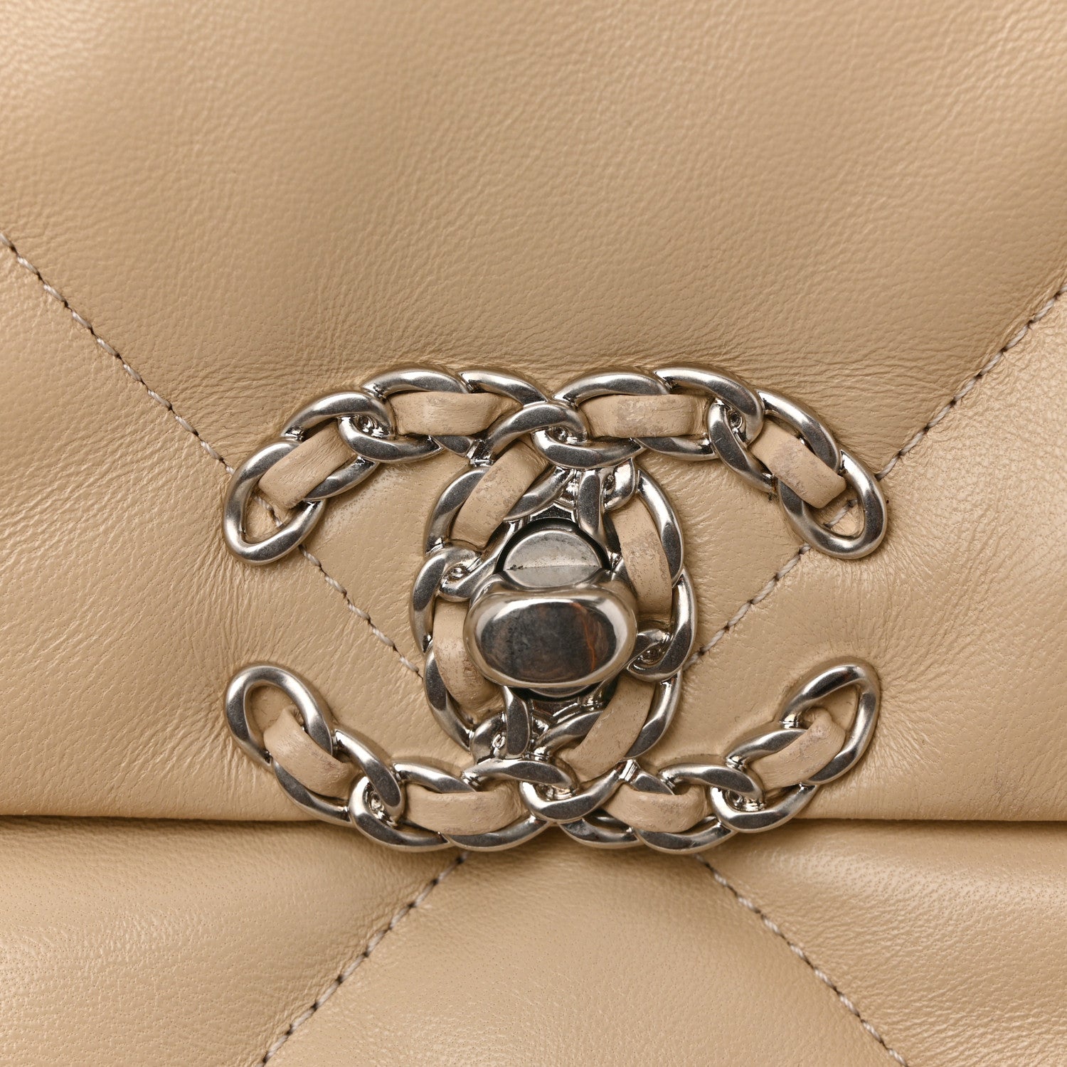 Chanel Lambskin Quilted Large Chanel 19 Flap Beige 12 of 14