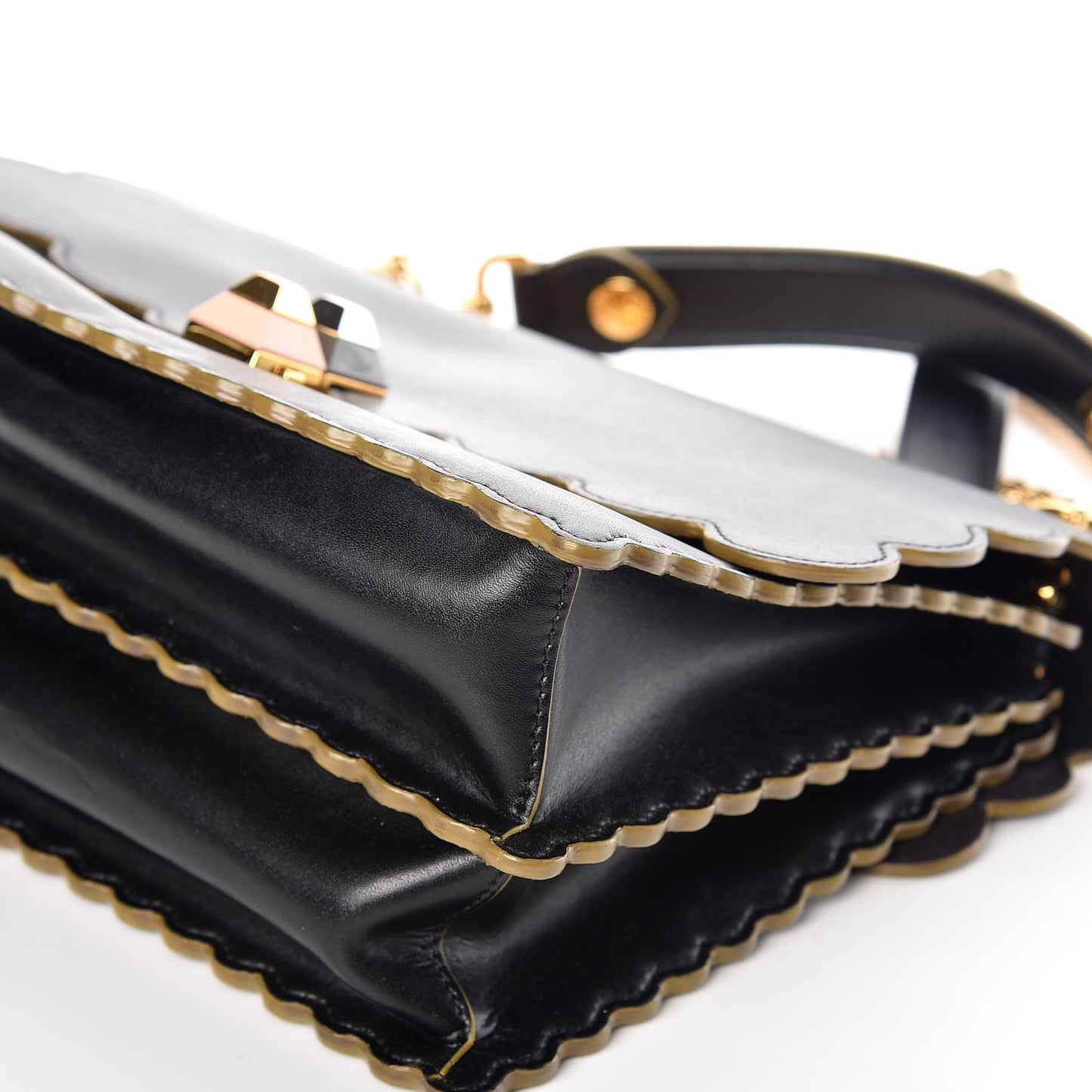 Vitello Liberty Scalloped Studded Kan I Shoulder Bag Black
