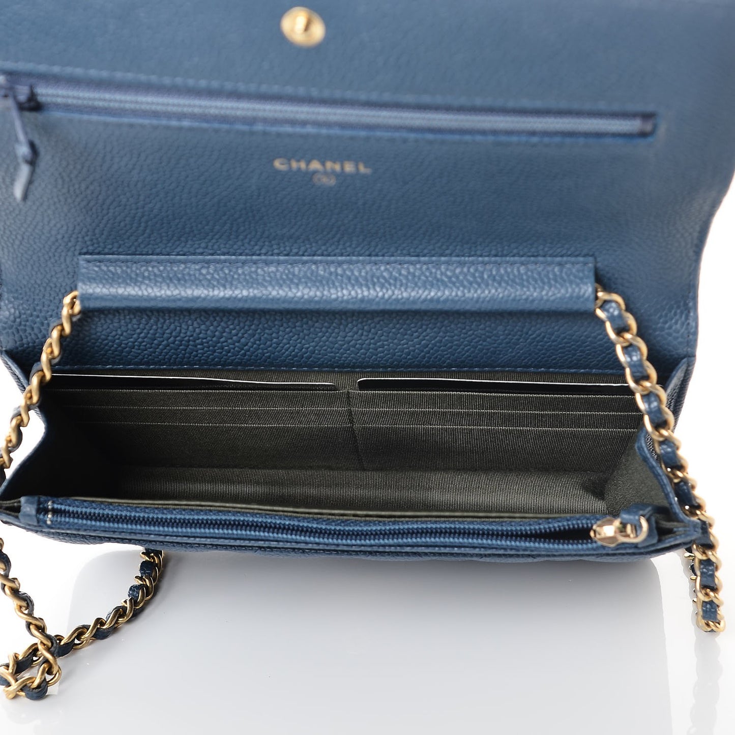 Caviar Quilted Boy Wallet On Chain WOC Dark Blue