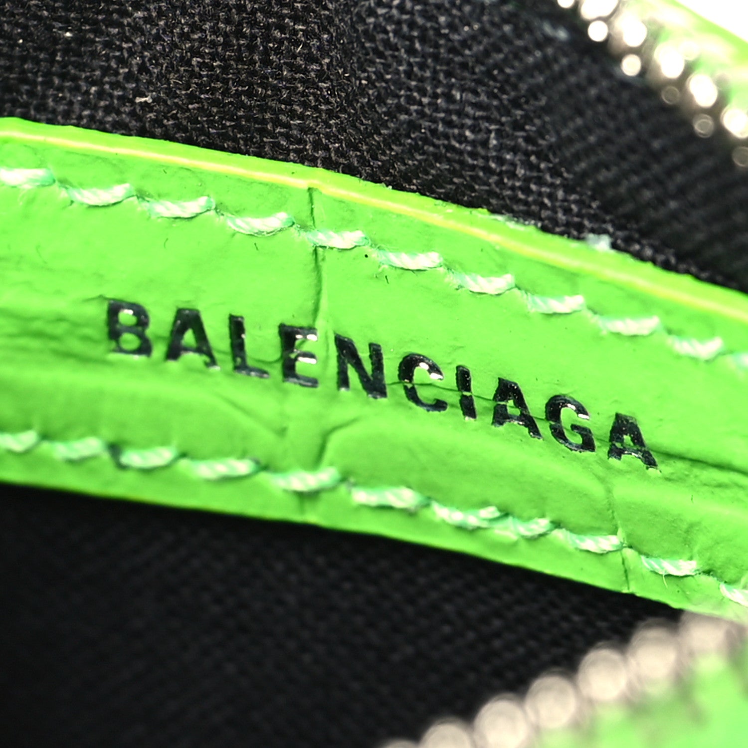 Balenciaga Extra Supple Calfskin Crocodile Embossed Le Cagole Shoulder Bag XS Acid Green 11 of 14