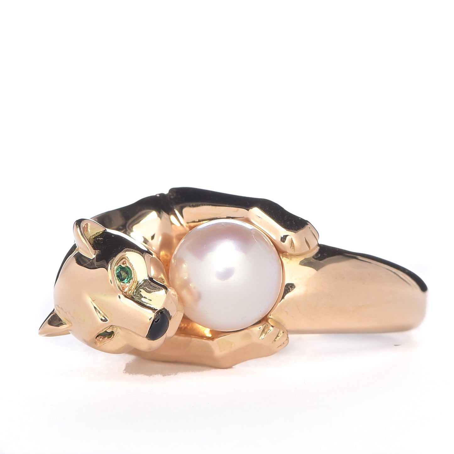18K Yellow Gold Pearl Black Onyx Emerald Panthere De Ring 56 7.5