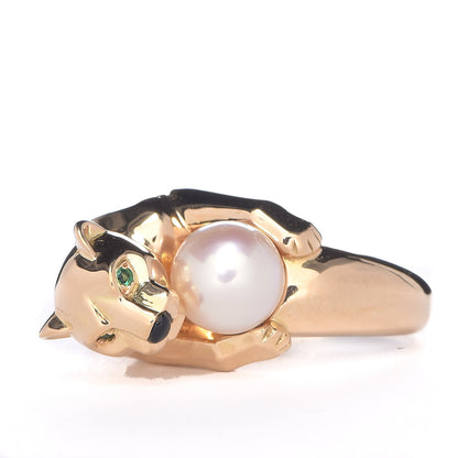 Cartier 18K Yellow Gold Pearl Black Onyx Emerald Panthere De Ring 56 7.5 5 of 10