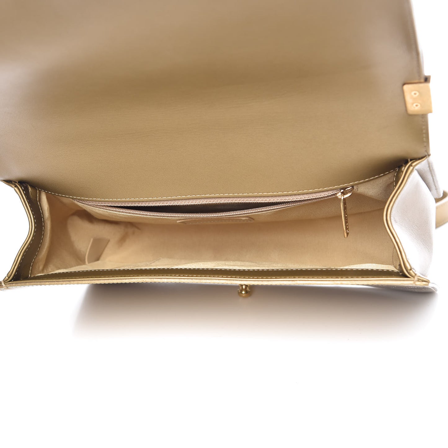 Metallic Patent Calfskin Quilted New Medium Boy Flap Gold