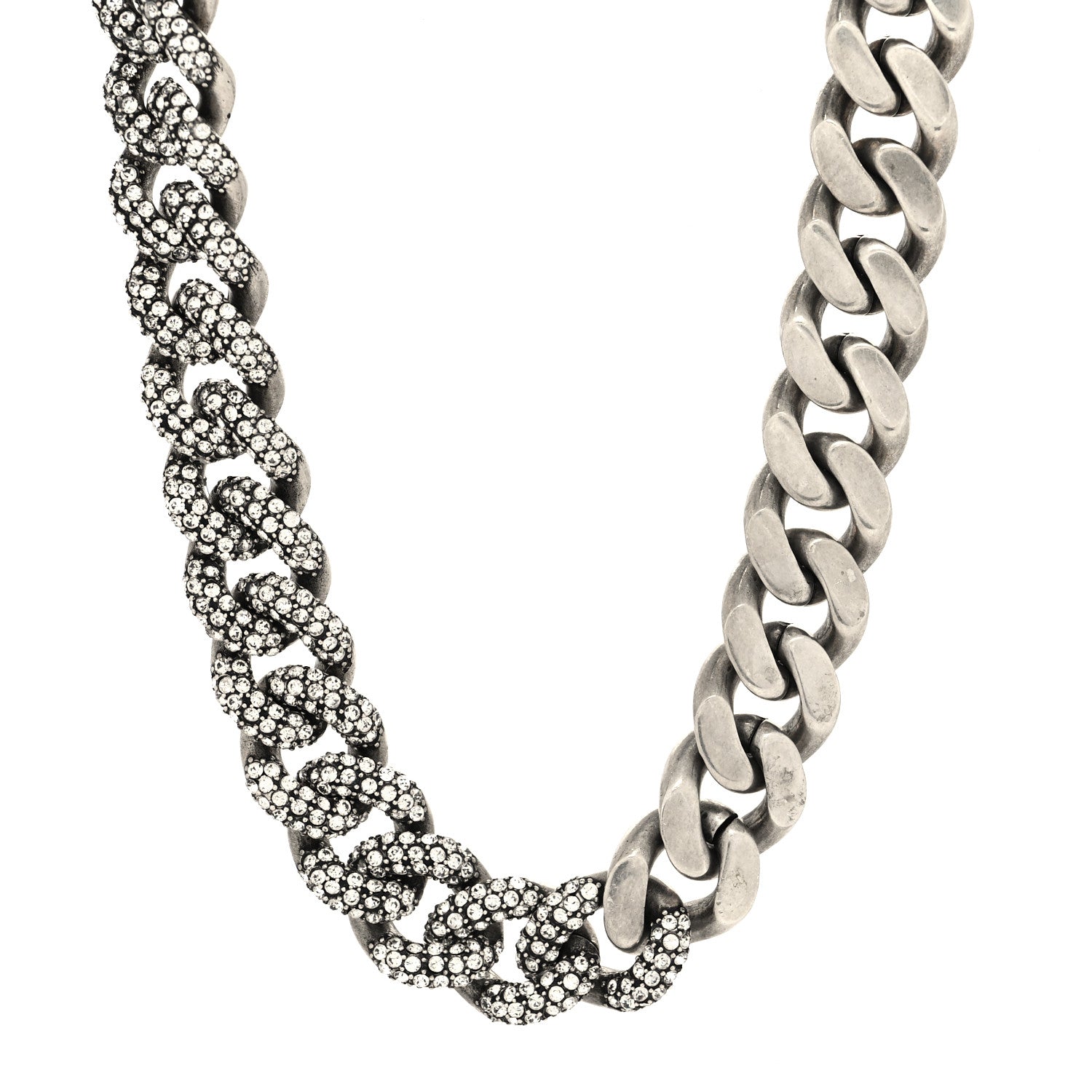 Saint Laurent Crystal Curb Chain Necklace Oxidized Silver 1 of 4