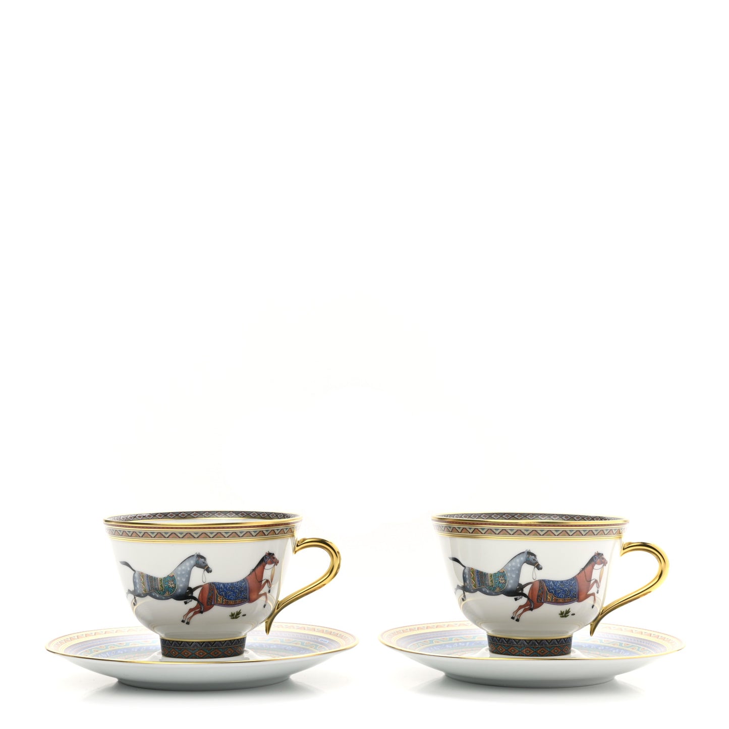 Porcelain Cheval d'Orient Tea Cup and Saucer Set of 2