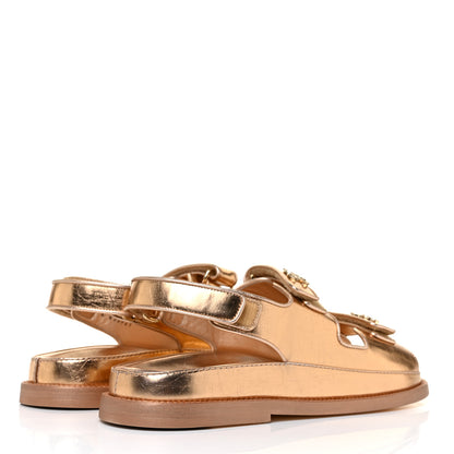 Chanel Metallic Laminated Calfskin Velcro Dad Sandals 41 Golden 4 of 9