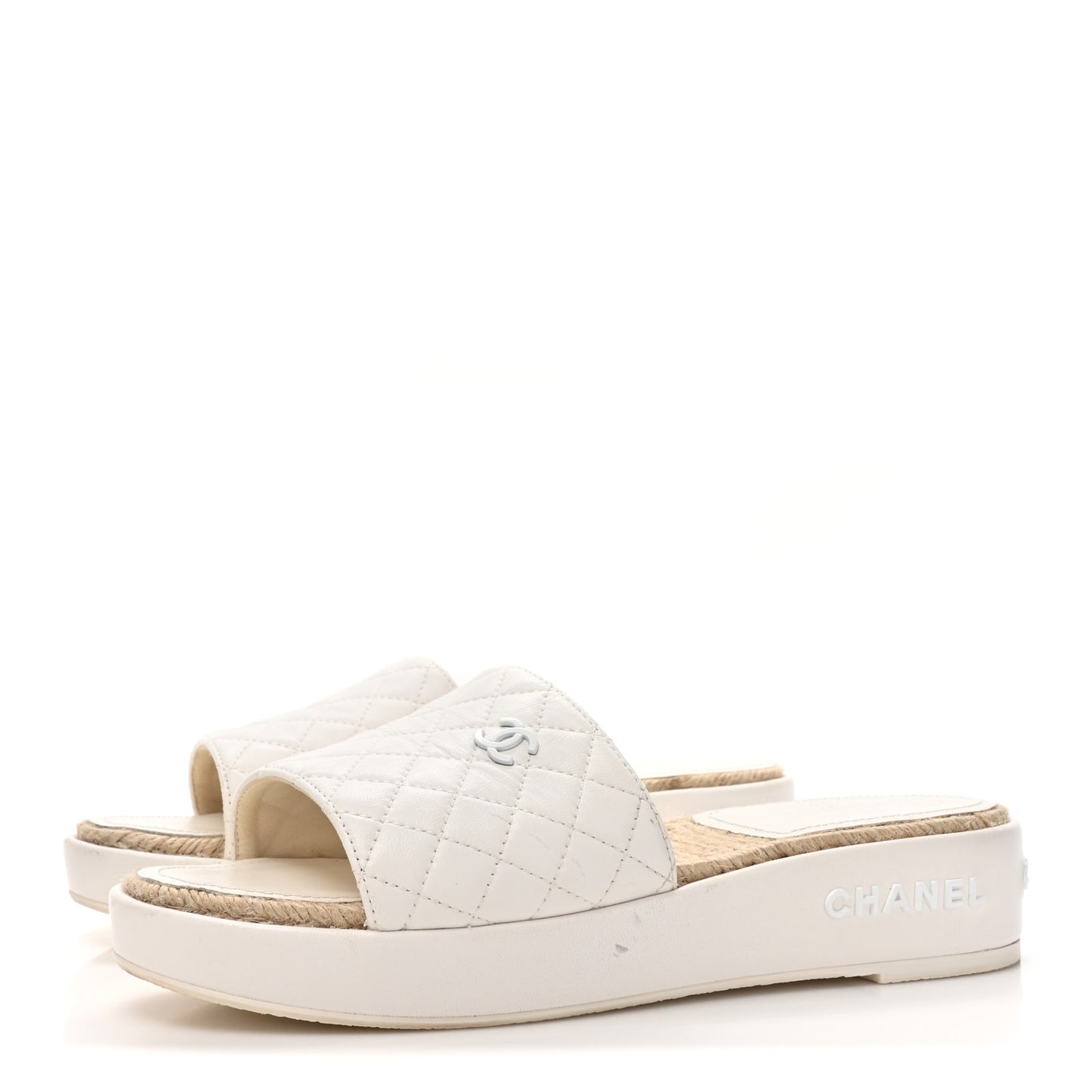 Lambskin Quilted CC Espadrille Slip On Sandals 41 White