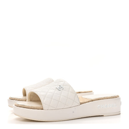 Chanel Lambskin Quilted CC Espadrille Slip On Sandals 41 White 3 of 14