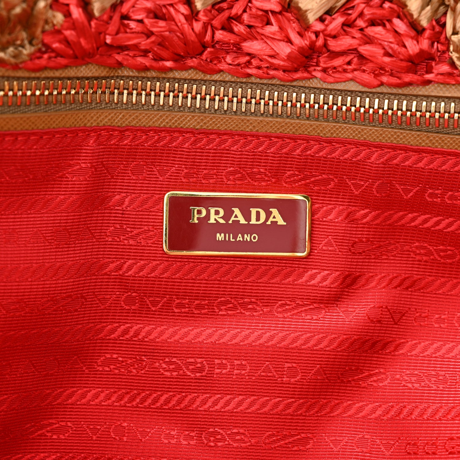 Prada Raffia Crochet Bi-Color Small Tote Naturale Rosso 7 of 13